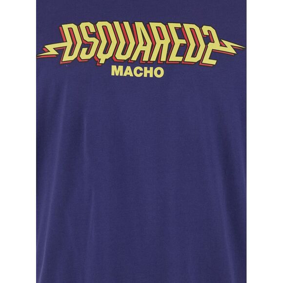 Dsquared2 Men Blue Crewneck T-Shirt With Logo Print On The Front In Cotton Man